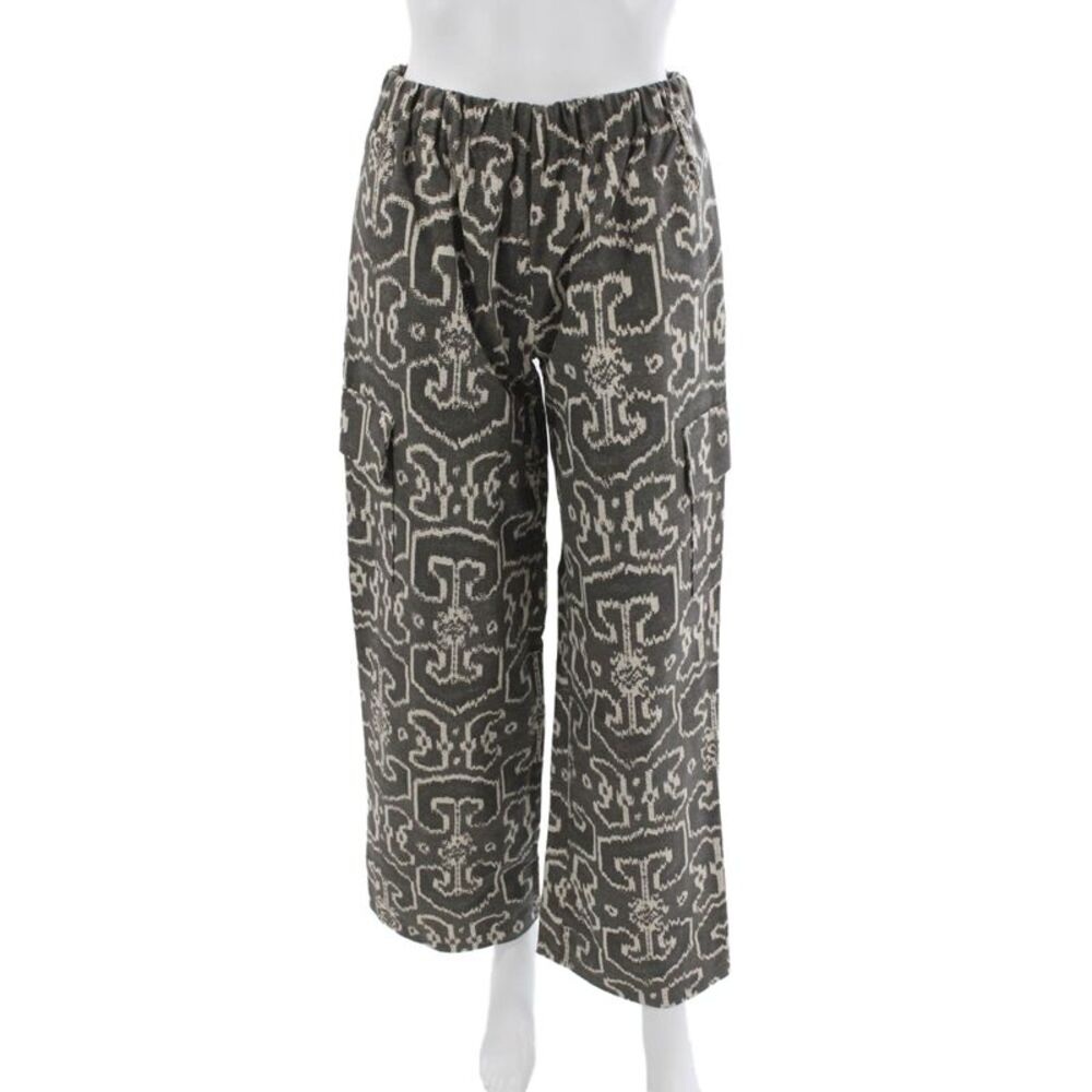 Muze Women Cargo Pants Multicolor Linen Blend Geometric Pull On Size M